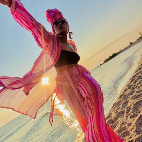 Other - Vibrant Pink Striped Women's Swim Cover-Up